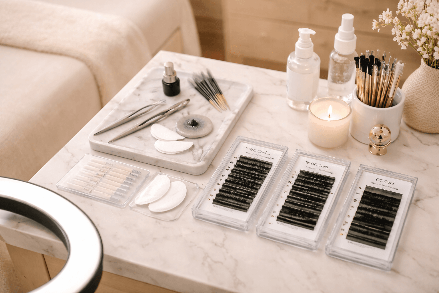 Professional lash studio workspace